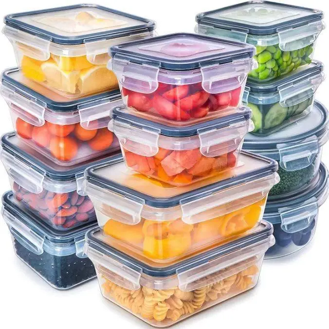 【Clearance Sale】Compact Space-Saving Reusable Plastic Food Storage Box Set (12 Containers with 12 Airtight Lids, 24pcs Total) - Stackable Reusable Lunch Containers for Kitchen Pantry, Outdoor Picnic, Labels Included