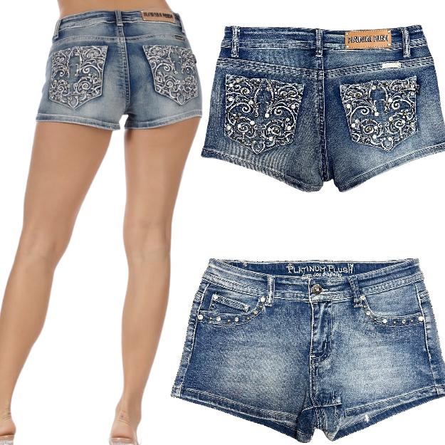 McBling Denim Shorts Y2K Mid Waist Skull Wing Cross Plus Stretch biker rocker vintage Rock rhinestone vaquera Embroidered street Alt emo edgy Fit