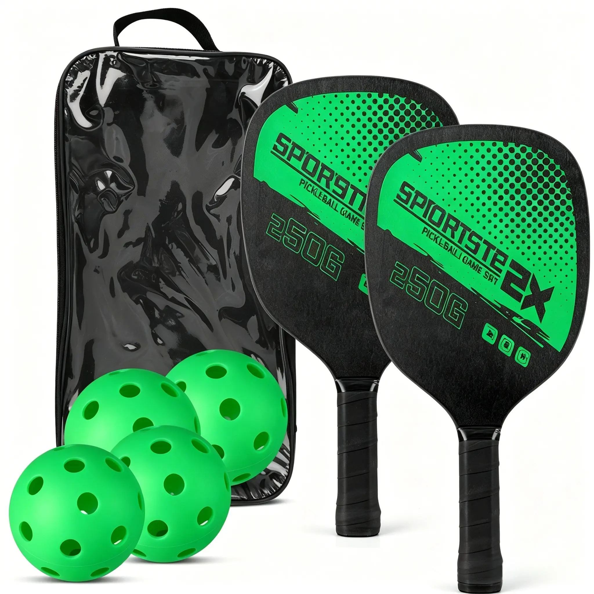 Premium Poplar Wood Pickleball Paddle Set,2 Rackets and 4 Balls,Outdoor Starter Kit for Beginners,Kids & Family