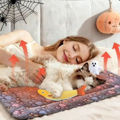 Small Size Fish-Shaped Classic Self-Warming Pet Shaped Bed - Nylon Heating Pad, Washable Fleece Thermal Mat, Cotton Lining, Polyester, Double-Sided Warmth, Indoor/Outdoor Use for Dogs & Cats