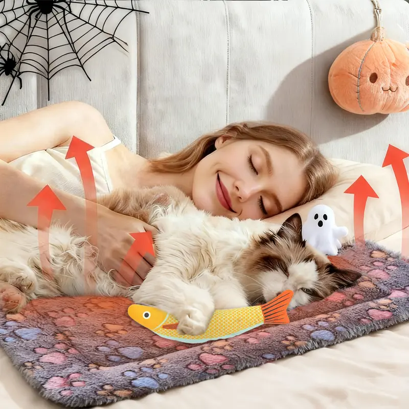 Small Size Fish-Shaped Classic Self-Warming Pet Shaped Bed - Nylon Heating Pad, Washable Fleece Thermal Mat, Cotton Lining, Polyester, Double-Sided Warmth, Indoor/Outdoor Use for Dogs & Cats