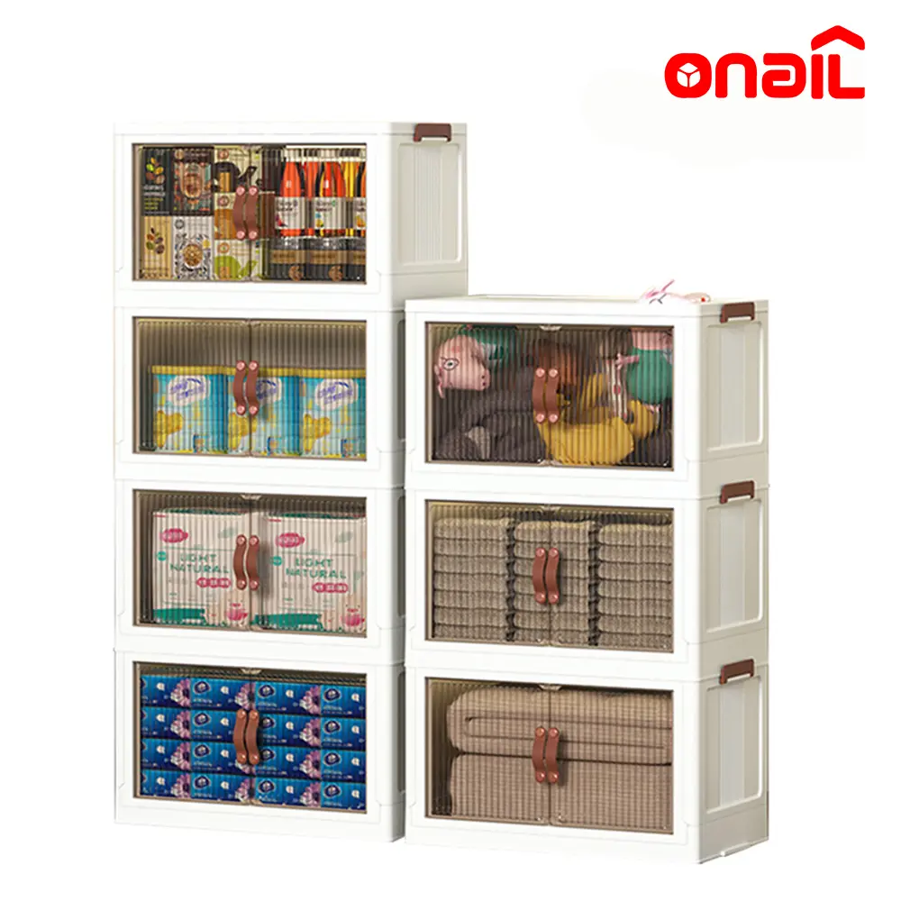 ONAIL 128QT Stackable Plastic Foldable Storage Bins with Lid, Magnetic Doors, 360-Degree Wheels - Eco-Friendly House Organizers for Bedroom, Foldable Organizer Boxes (Multi-Size Option Available)