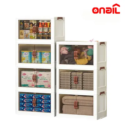 ONAIL 128QT Plastic Foldable Collapsible Storage Bins with Lid, Magnetic Doors, 360-Degree Wheels - Eco-Friendly Foldable Organizer Boxes for Bathroom, Small Room Organization (Multi-Size Option Available), Storage Organizer