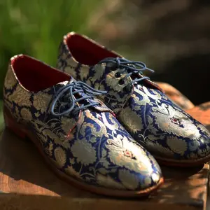 Blue Brocade Brogues-Women Footwear Comfort Girl Walking Shoes