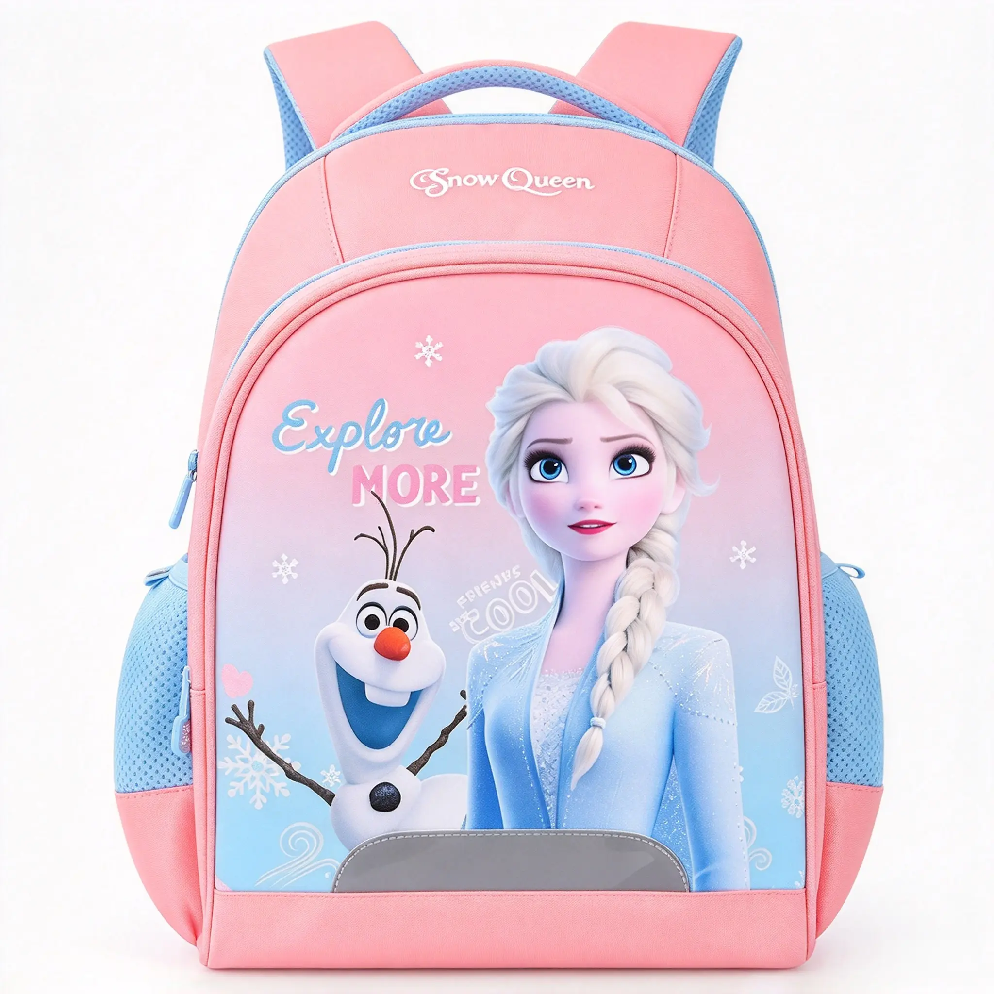 Frozen Elsa Kids Backpack for Girls, Pink & Light Blue Snow Queen School Bookbag, Elsa and Olaf Print Lightweight Elementary School Backpack