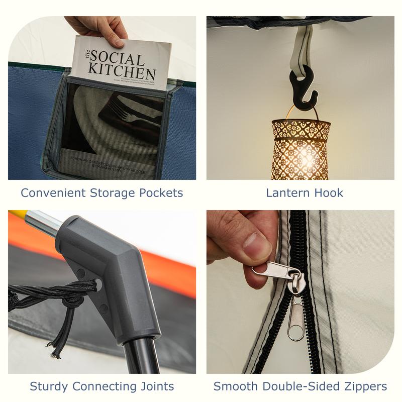 COSTWAY - 6-8 Person Camping Tent with Double Rooms and 2 Doors-Navy