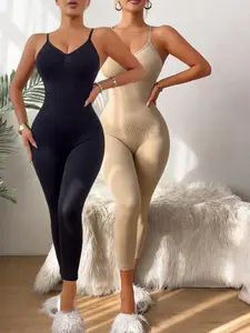 Women's Fall Winter Seamless Shapewear Long Pants, High Waist Slimming Bodycon Jumpsuit, Plus Size Backless Seven-Eighth Leggings