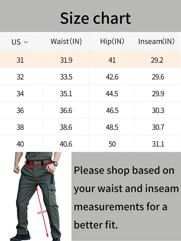 HOMUG Men's Durable Outdoor Training Pants, Men's Multi-Pocket Work Pants, Men's Solid Color and  Printed Pocket Zipper Waterproof Tactical Cargo Pants Without Belt, Regular Fit Sports Pocket Durable Autumn Pants.