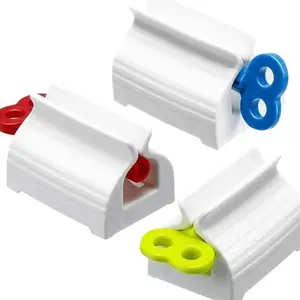 3 Pieces Rolling Tube Toothpaste Squeezer Toothpaste Seat Holder Stand Rotate Toothpaste Dispenser for Bathroom Gift Hand Plastic Aluminium Cream Tool