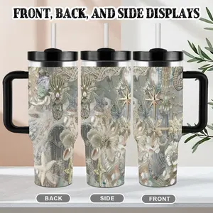 40oz Ocean Seashell Starfish Tumbler Stainless Steel Vacuum Insulated Travel Mug with Handle and Straw Leakproof Car Cup for Hot Cold Drinks