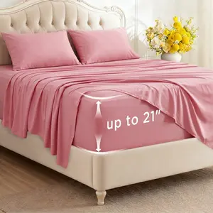 Extra Deep Pocket Queen Size Bamboo Sheet Set, Cooling & Breathable Bedding for Extra Deep Mattresses Up to 24", Hotel Luxury Soft Sheets with Pillowcases