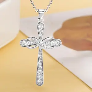 Elegance Cross Pendant Necklace, Cubic Synthetic Zirconia, Mobius Ring Dsign, Perfect for Gifts, Vacations, Easter, And Year-Round Wear