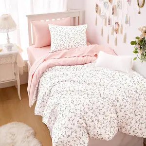 Floral Comforter Set, Coquette Cottagecore Aesthetic Cute Flower Pattern for Women Teen Girls, Soft Lightweight Dorm Bedding, 3 Piece, Pink, Twin/Twin XL Size