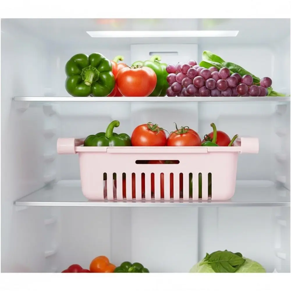 Adjustable Plastic Refrigerator Organizer Drawers: Expandable Storage, Moisture-Proof Fridge Bins for Vegetable & Fruit Freshness, Food Separation to Prevent Odor Mixing.