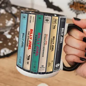 [SALE UP TO 51%] Billy Joel Cassette Albums Mug, Retro Music Tape Art Coffee Cup, Classic Album Collection Gift for Piano Rock Fans