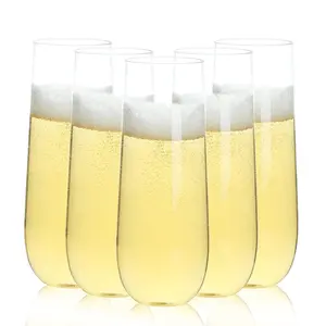 24 Pack 9 oz Stemless Plastic Champagne Flutes, Clear Disposable Champagne Toasting Glasses, Shatterproof and BPA-Free Drinkware for Party & Graduation & Wedding
