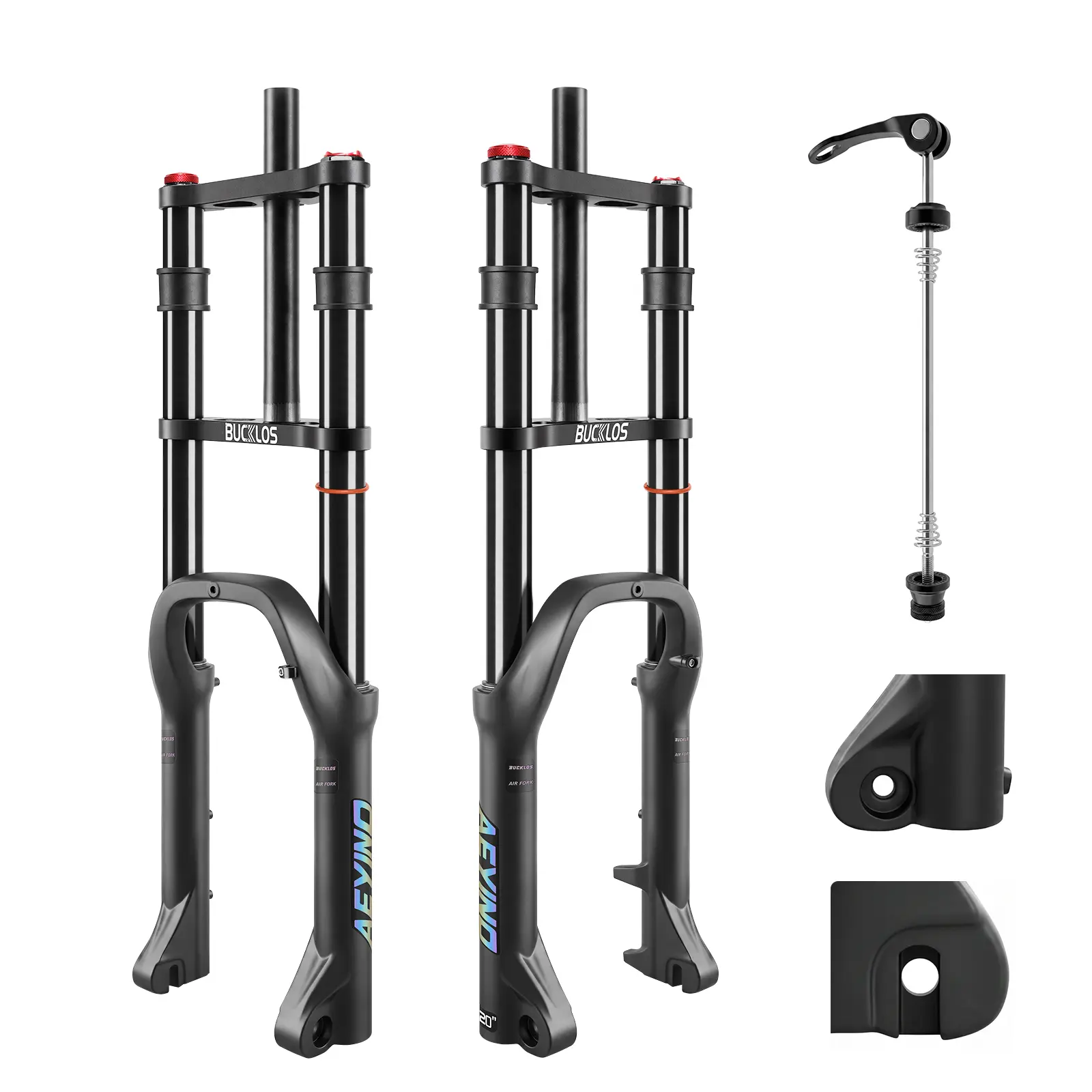 BUCKLOS 20/26 in 4.0 Fat Tire Ebike Air Suspension Fork,Spacing 9 * 135mm 1 1/8" Straight Tube,180mm Travel,MTB,Snow,Beach,Mountain,Dual Crown Front Forks