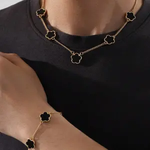 1pc Men's Necklace & Bracelet Set – Business Style Lucky Clover Pendant, Ideal Valentine Gift