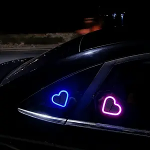 Solar Powered Wireless LED Heart Shaped C Pillar Neon Light With Five Lighting Modes Wireless LED Car Interior Decoration Creating A Romantic Atmosphere The Perfect Gift Choice
