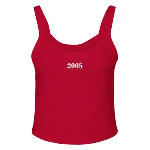 2005 Women's Micro Ribbed Scoop Tank Top - Slim-Fitting, 52% Airlume & Ringspun Cotton, 48% Polyester, Comfortable Fit, Three-Quarter Length Soft Womenswear