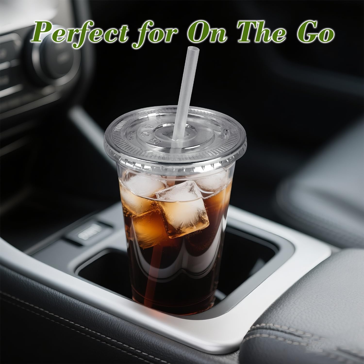 50 Pack 24 oz Clear Plastic Cups with Lids and Straws, Disposable PET Cups for Iced Coffee, Smoothie, Boba Tea, Leak-proof & BPA Free