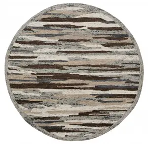 212 MAIN Handcrafted 6 ft. Round Brown & Gray Camouflage Area Rug, Modern, Stain Resistant, Defined Edge for Equestrian Sports & Outdoor Leisure Equipment