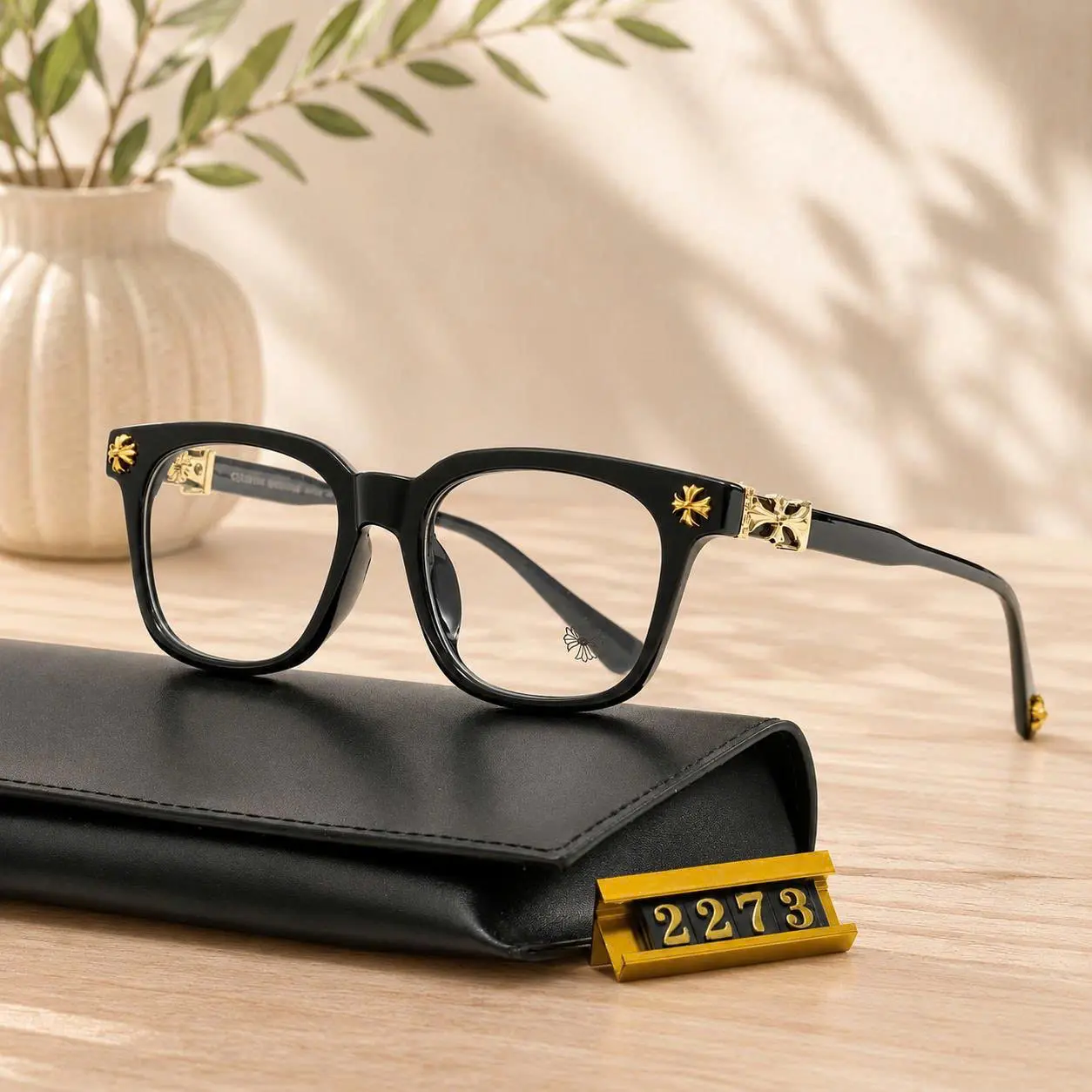 Chrome Hearts Luxury Clear Optical Glasses Square Acetate Frame Metal Cross Temple Designer Prescription Eyewear for Men Women Everyday Wear