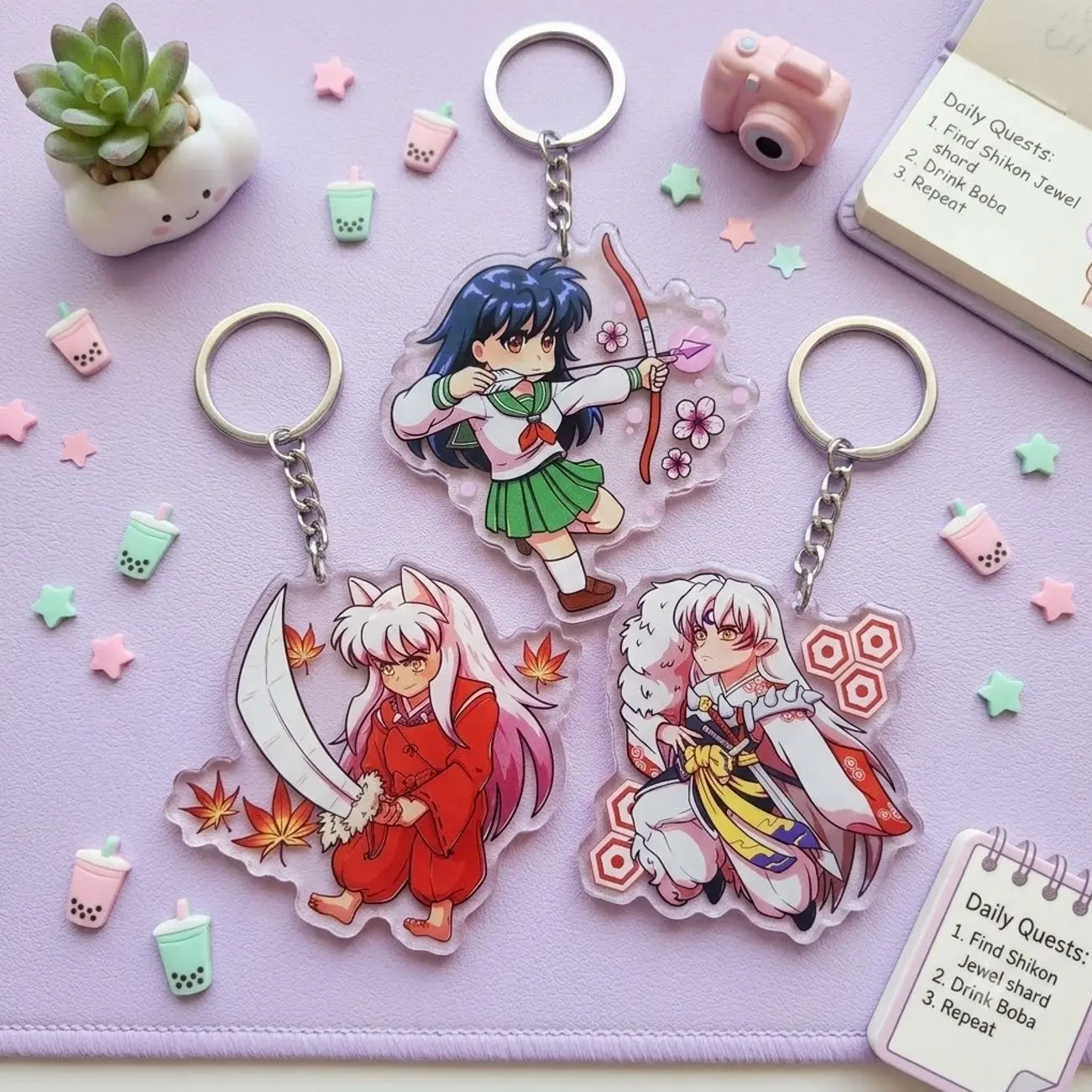 Inuyasha Acrylic Keychains, Anime Character Bag Charms, Fantasy Manga Style Backpack Accessories, Collectible Gift