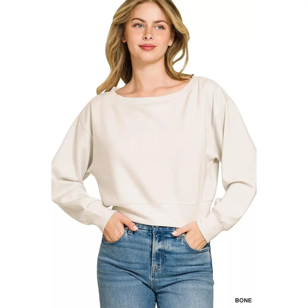 Zenana Scuba Cropped Boat Neck Pullover Sweatshirts