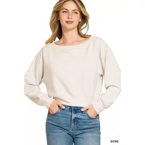 Zenana Scuba Cropped Boat Neck Pullover Sweatshirts