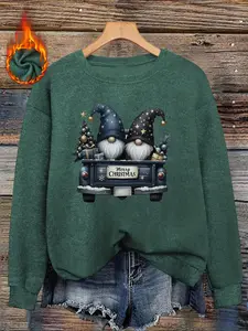 Women's Christmas Elf Pattern Sweater, Long Sleeve Round Neck Pullover, Soft Elastic Fabric, Casual Fall & Winter Top, Daily Wear