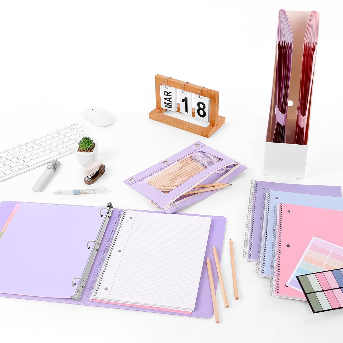 SKYDUE Aesthetic School Supplies Bundle - 1" Binder, 2 File Folders, 3 Notebooks, 8 Dividers, Pencil Pouch - Classroom Supplies, Office Study Materials for Back to School Essentials,back to school haul,college school supplies,back to school shopping