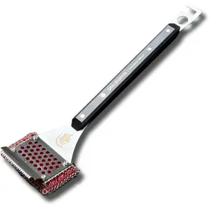 Grill Brush, Steel Bristle-Free BBQ Grill Cleaner with SteelCloth(TM) Stainless Steel Chainmail,  Handle for Cast Iron, Stainless Steel & Porcelain-Coated Grates, 1 Pack