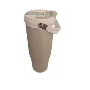 LAZER ENGAVED CUSTOMIZED Stainless Steel Flip Straw Water Bottle - Insulated Leakproof Sand Color Tumbler for Daily Beverages