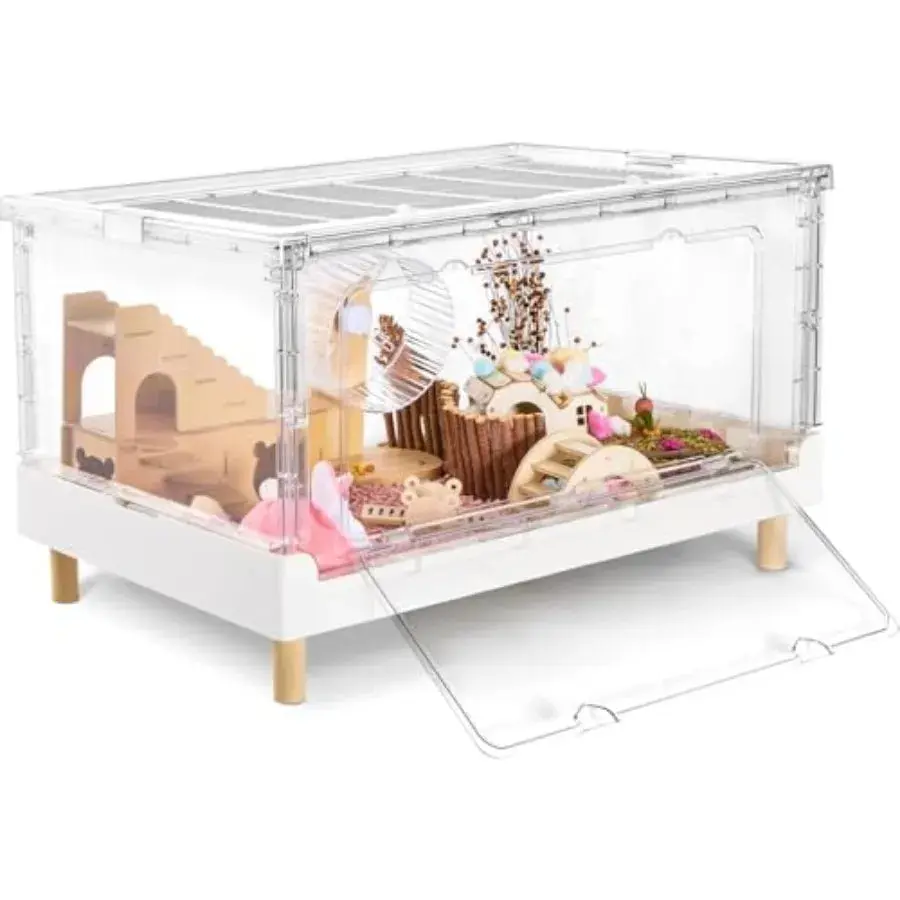 Modern Hamster-Safe Acrylic Cage - Large Transparent Small Animal Home, 27.5"l×16.9"w×13.4"h, 360° Visibility, 1-min Setup, Quick Cleanup, 2.51 kg, Ventilation, Stackable, Roomy for Hamsters, Rats