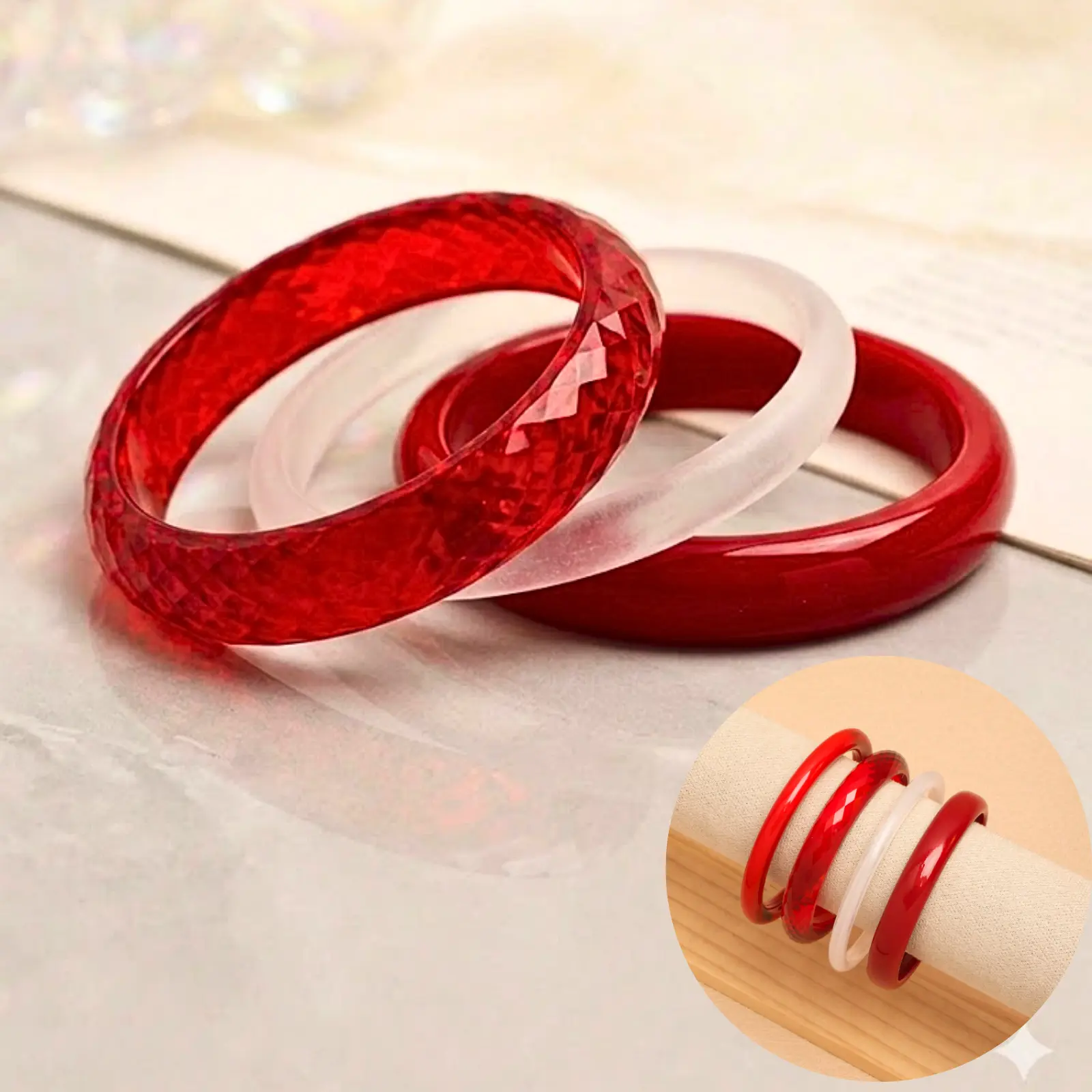 Set of 4 Vintage Amber Pattern Acrylic Resin Bangle Bracelets – Versatile Fashion Accessories for Women for Everyday Wear, Gifts, or Parties