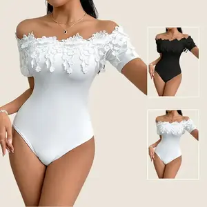 Women's Off-Shoulder Lace Bodysuit - Sexy Slim Fit One-Piece Top, Stylish and Comfortable for Night Out or Everyday Wear