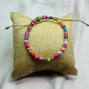 Pulsera africana multicolor con balín en rodio
