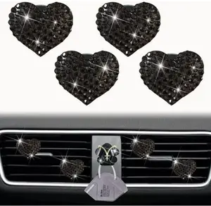 4 Pcs Black Heart Air Vent Clips,Cute Car Air Fresheners Vents Clips Car Diffuser Diamond Interior Decor Charm Accessories Air Fresheners Interior Accessories