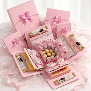Pink Explosion Gift Box for Christmas & Birthday - 4 Layer Surprise Valentine's Love Box without Snacks, Unique Money Gift Idea for Christmas, Holiday(Excluding Snacks))