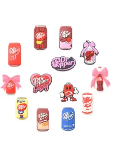 13-Piece Dr Pepper Drink Series Crocs Shoe Accessories, High-Quality Wooden Sandal Decor, Perfect Christmas Gift, Trendy Footwear Accessories