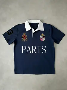 Men's Paris Crest Graphic Polo Shirt | Contrast Collar & Royal Emblem Print | Retro College Style | Streetwear Essential | Ideal for Parisian & Urban Style Enthusiasts