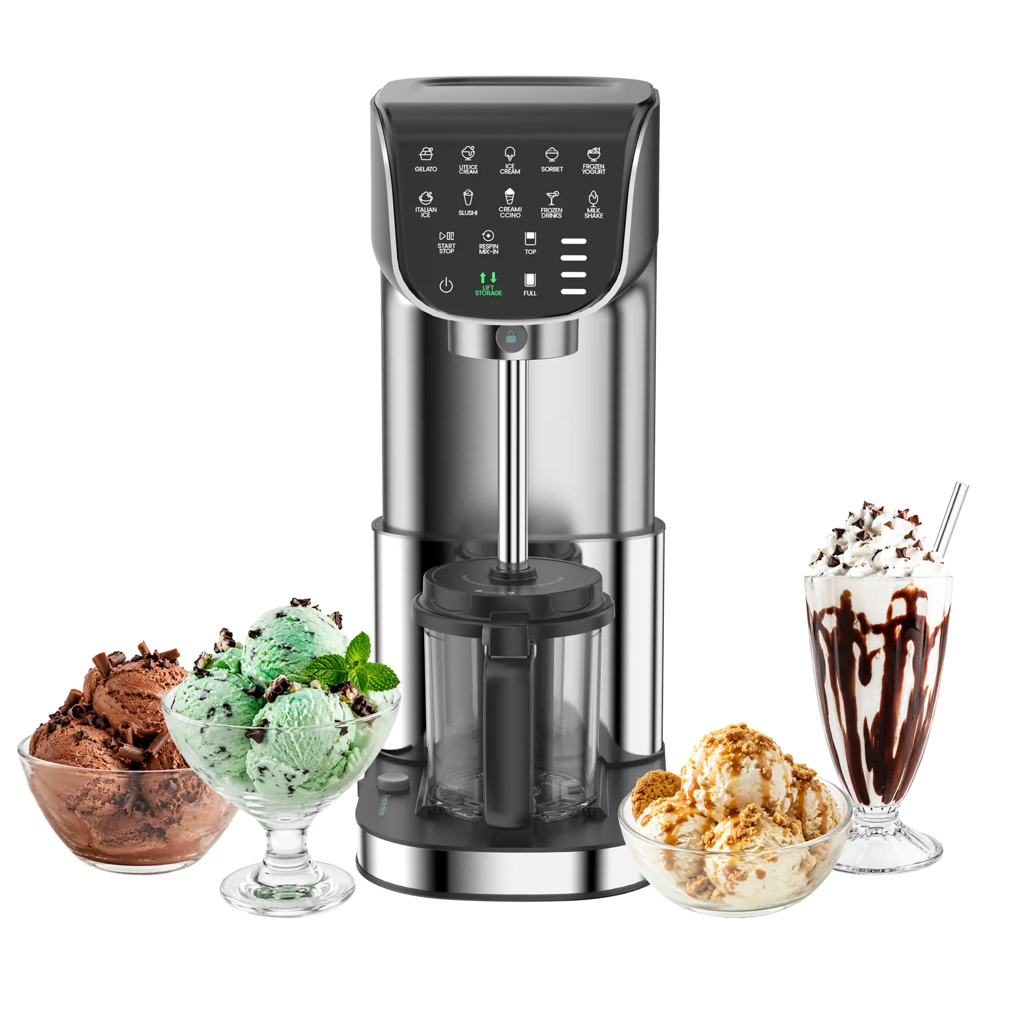 12-in-1 Full Automatic Stainless Steel Ice Cream Maker Machine with 3 Family-Sized Tritan Tubs, Easy to Clean for Homemade Sorbet, Frozen Yogurt