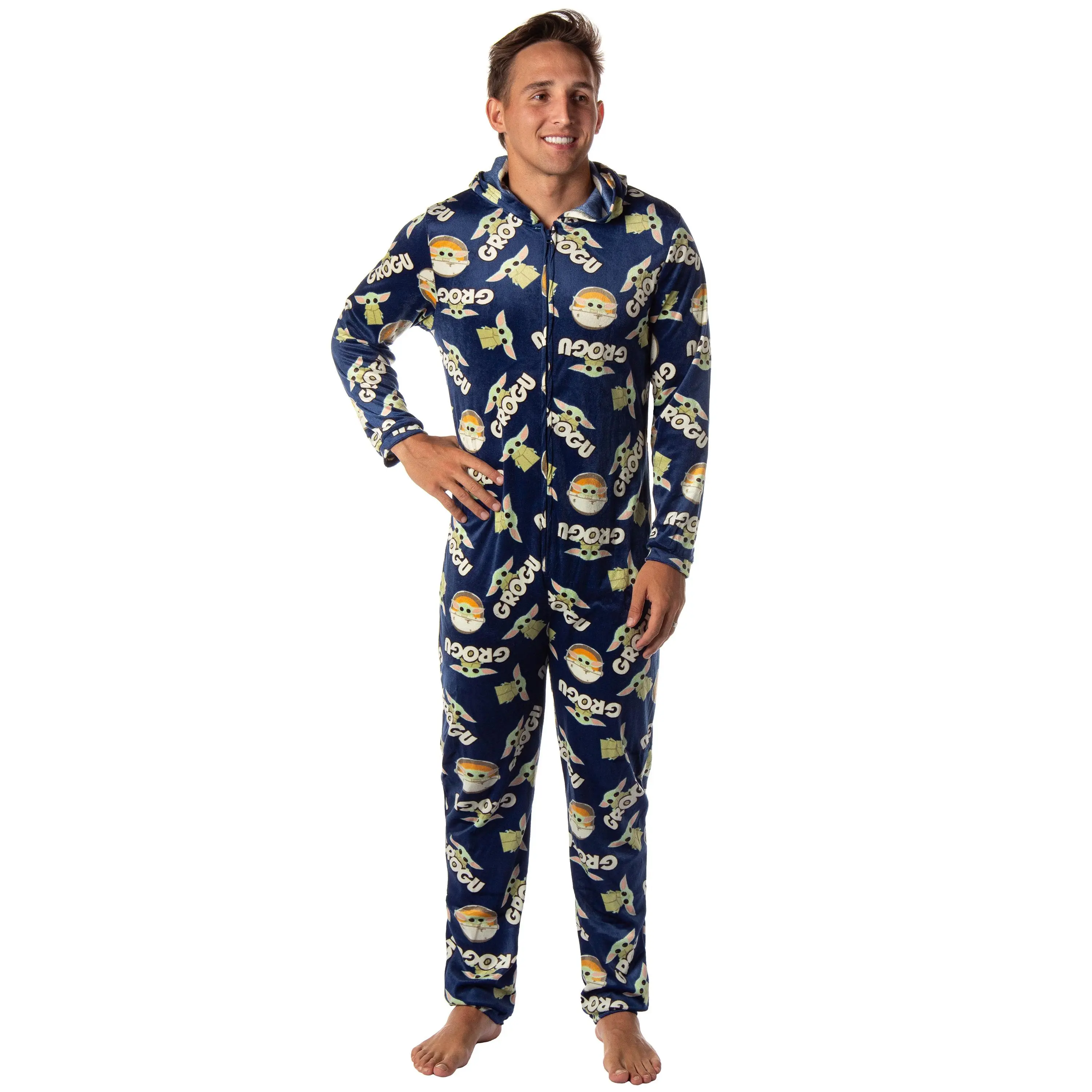 Star Wars The Mandalorian Grogu All-Over Print Hooded Men's Union Suit Pajama