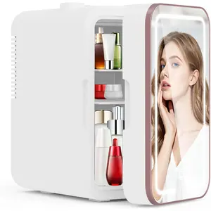 Mini Fridge for Bedroom, 6L Skincare Fridge with LED Mirror for Dorm & Office, Portable Cooler & Warmer Small Compact Refrigerator for Skincare, Makeup and