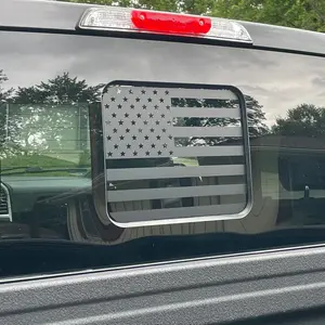 Rear  Middle Window Decal Fits Ford F150 F250 F350 2015-2022 Matte Black  Flag Vinyl Sticker(Equipped with Red and Blue Lines)