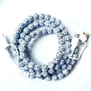 4 in 1 Football Beaded Charging Cable Fast Charger for Phone,Compatible with all devices USB-C and Lightning interfaces, 3.3 feet in length, ideal for fast charging, available in multiple styles, Holiday gifts, New year gifts