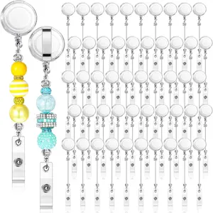 50 count Beadable Badge Reel Retractable Clips Holder for Beads Bulk Blank Bar ID Name Badge Reels with Belt Clip Beadable Items for Nurse Teacher Office  DIY