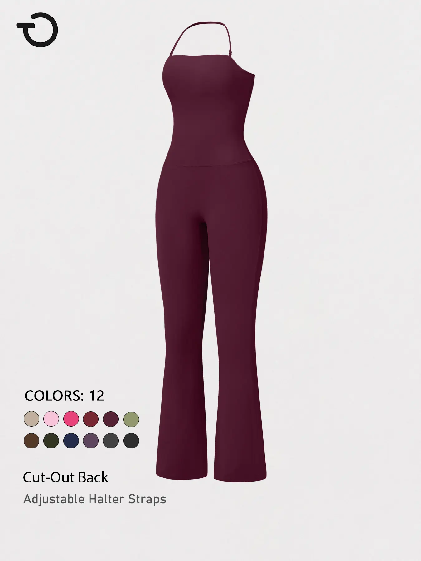 TimeOFF Women's Halter Neck 2-Piece Set, High Waist Tummy Control & Butt Lifting Flared Pants, Stretch Workout Apparel, Stylish Activewear, Tummy Control Jumpsuit, Stretchable Activewear, Yoga Jumpsuits, Women's Clothes, Sets, Workout Jumpsuit, 2 Piece Se