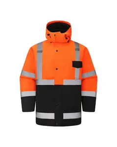 Kiwi High Visibility Hooded & Quilt Lined ANSI/ISEA 107-2020, Type R, Class 3 Two Tone Water Resistant Orange Safety Jacket [R71400]